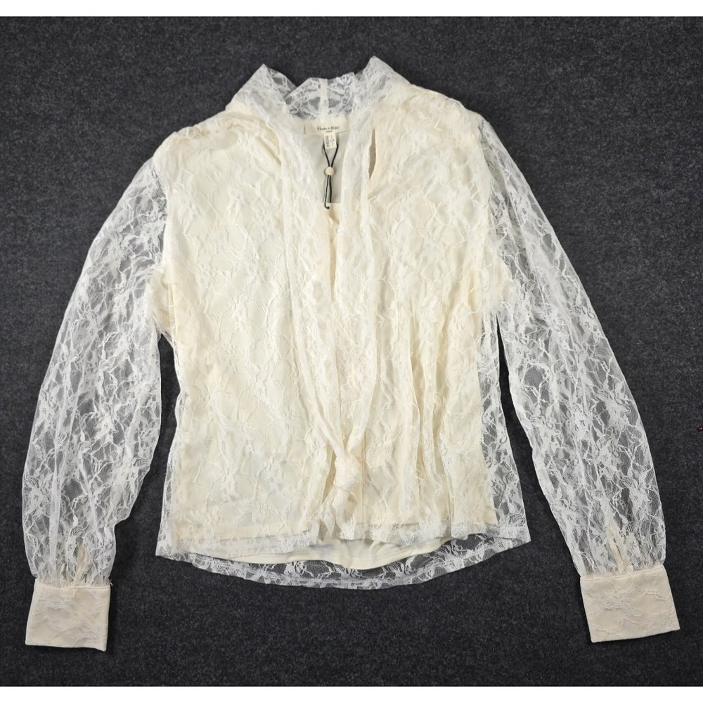 Haver & Blair London Cream Lace Blouse Women LG Pearl Button Delicate NEW!